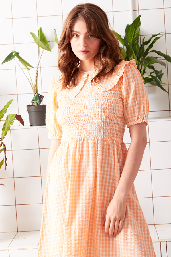 Nola Midi Dress with Collar  - Orange