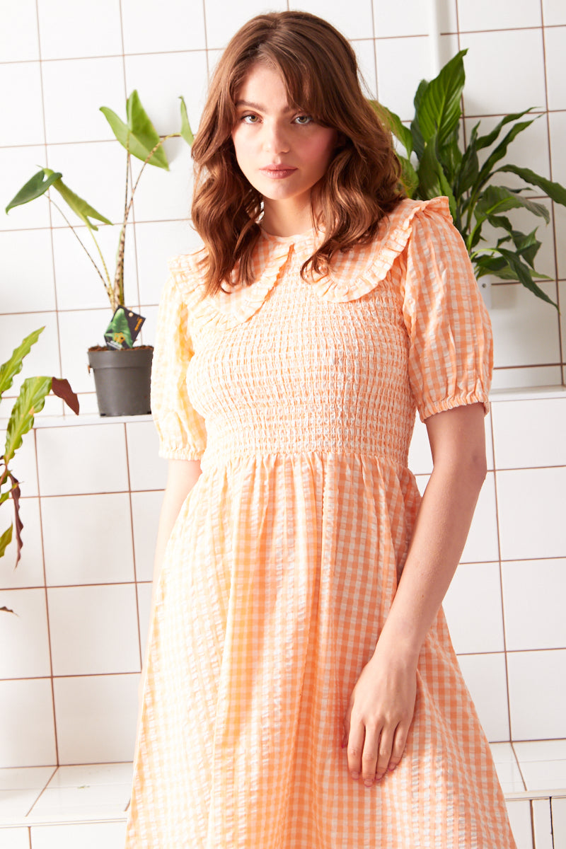 Nola Midi Dress with Collar  - Orange