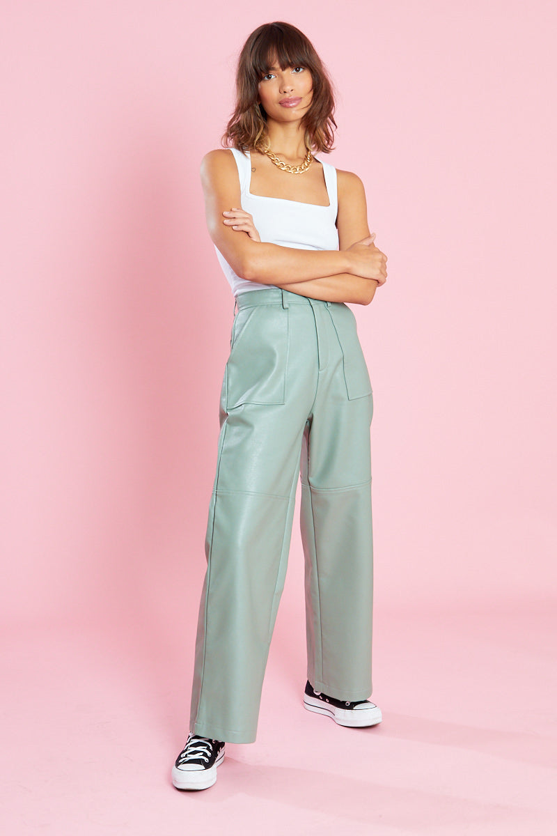 PU Wide Leg Trousers with Pocket Detailing <br/> Curve