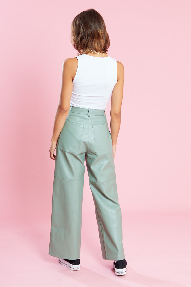 PU Wide Leg Trousers with Pocket Detailing <br/> Curve