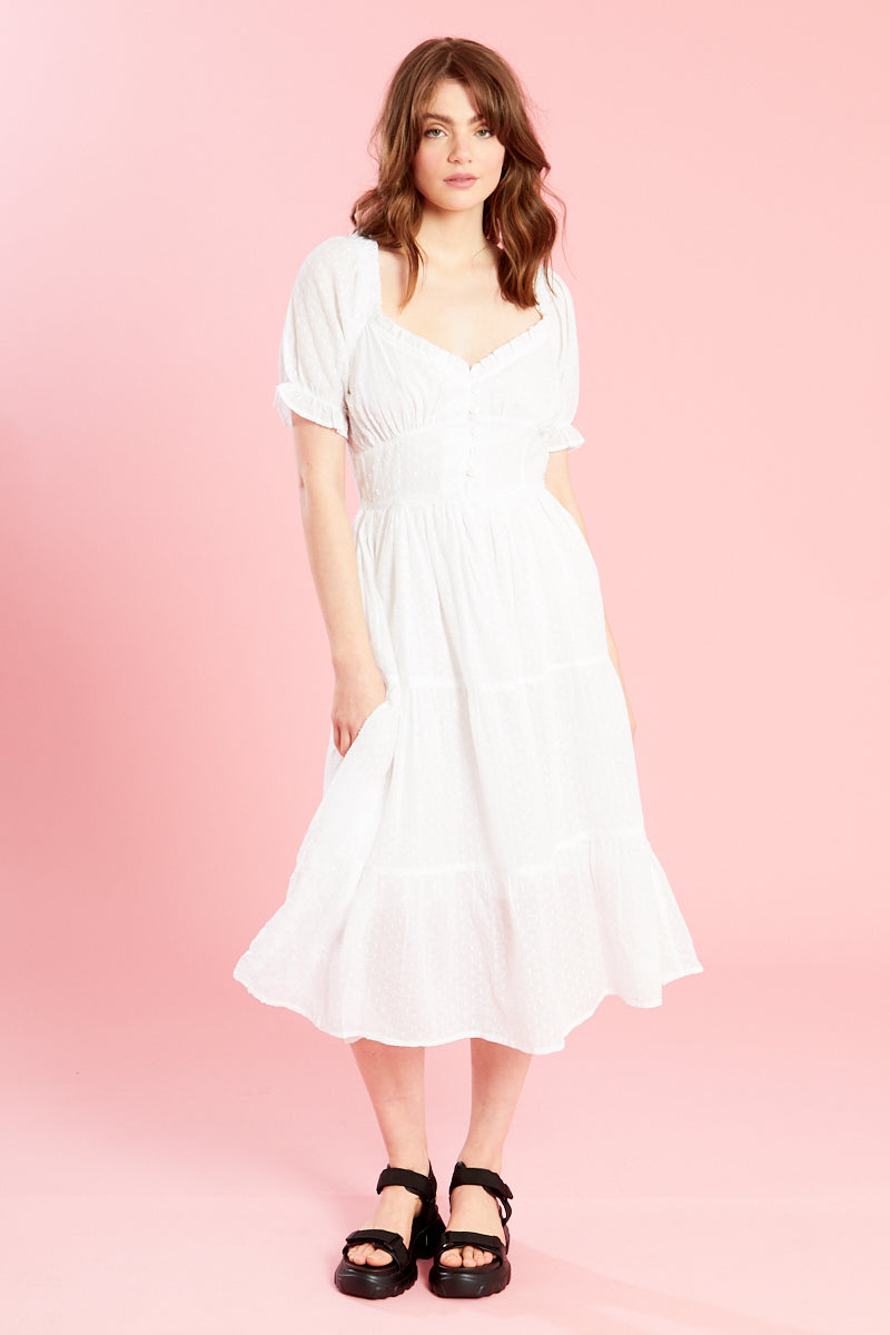 Textured Dobby Tiered Midi Dress <br/> White