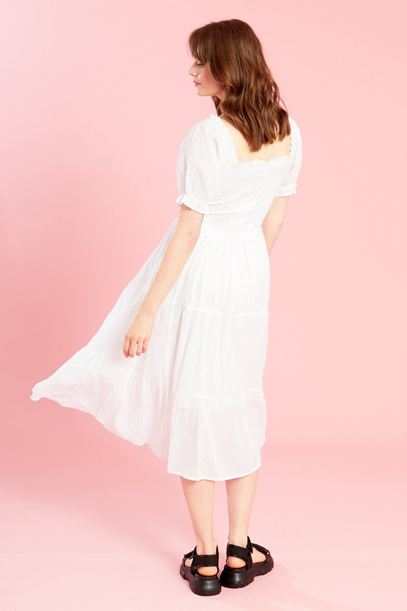 Textured Dobby Tiered Midi Dress <br/> White