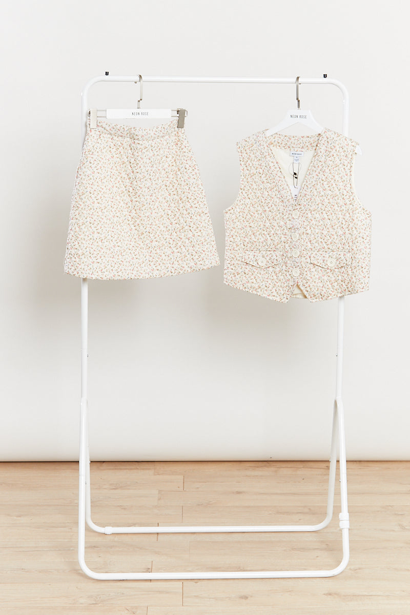 Ditsy Floral Quilted Mini Skirt - Cream