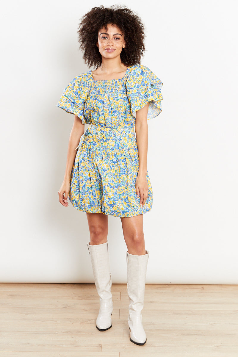 Floral Ruffle Swing Blouse - Yellow