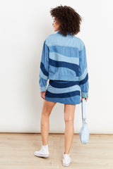 Tonal Patchwork Denim Mini Skirt - Blue