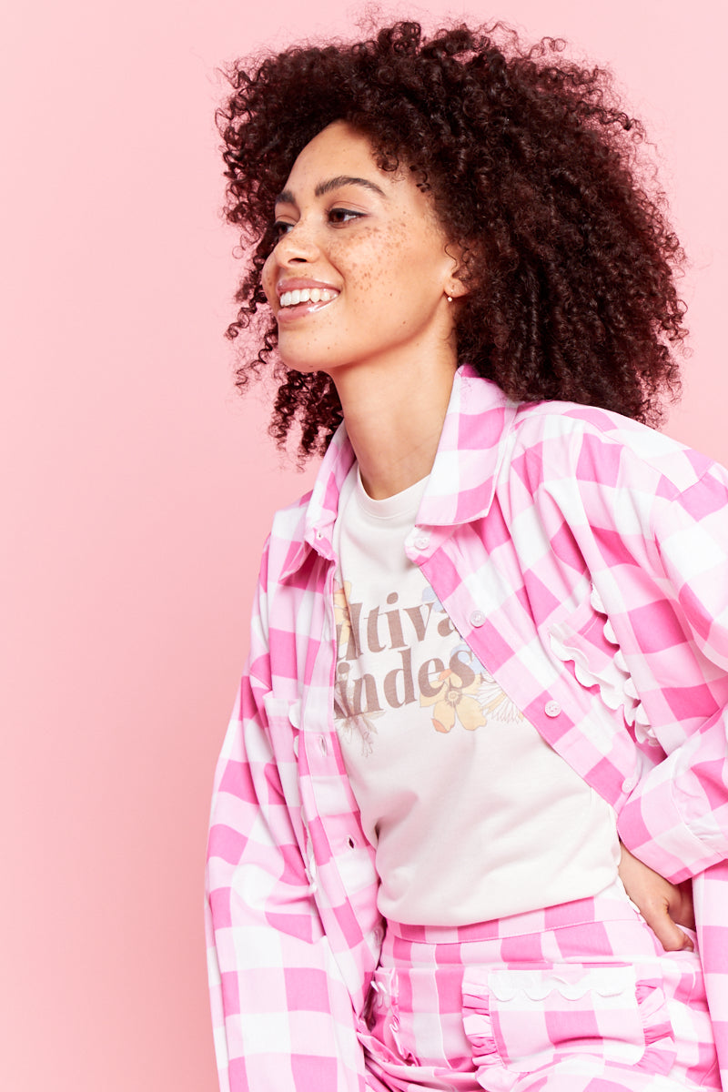 Oversized Gingham Shirt - Pink