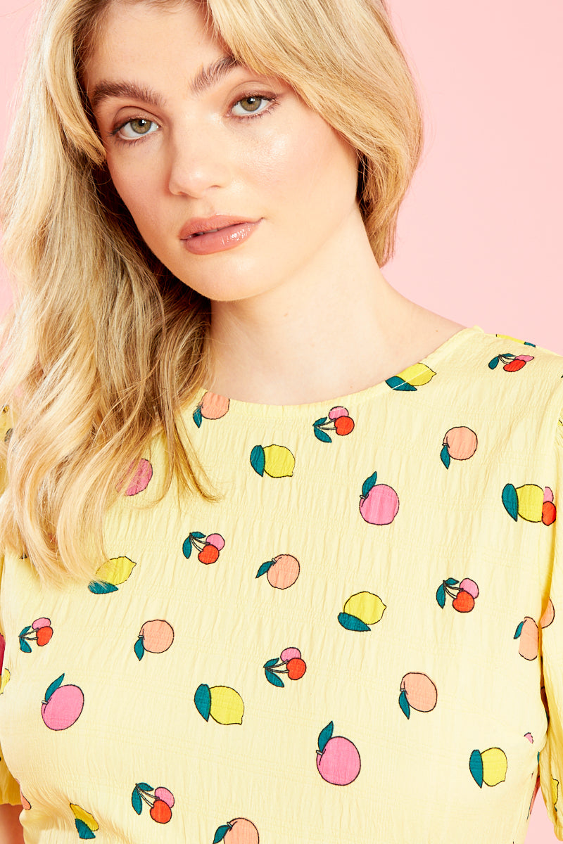Fruity Midi Dress - Yellow