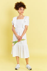 Ruffle Front Midi Dress  - White