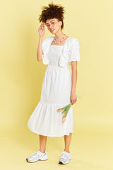 Ruffle Front Midi Dress  - White