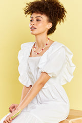 Ruffle Front Midi Dress  - White