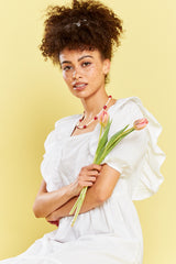 Ruffle Front Midi Dress  - White