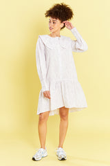 Dreya Animal Full Drop Waist Shirt Dress With Oversized Collar - Lilac