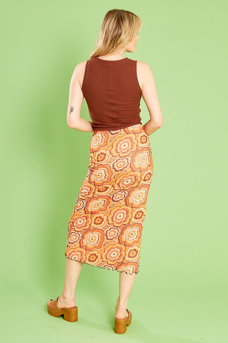 Sandy Mesh Midi Skirt - Orange
