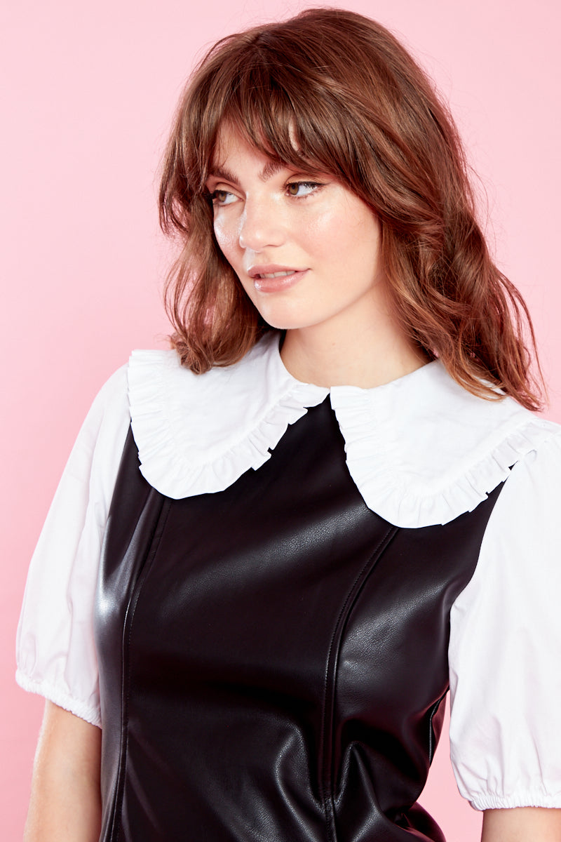 Willow PU Pinafore Dress - Black