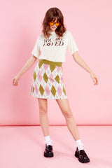 Hattie Argyle Knitted Mini Skirt - Cream