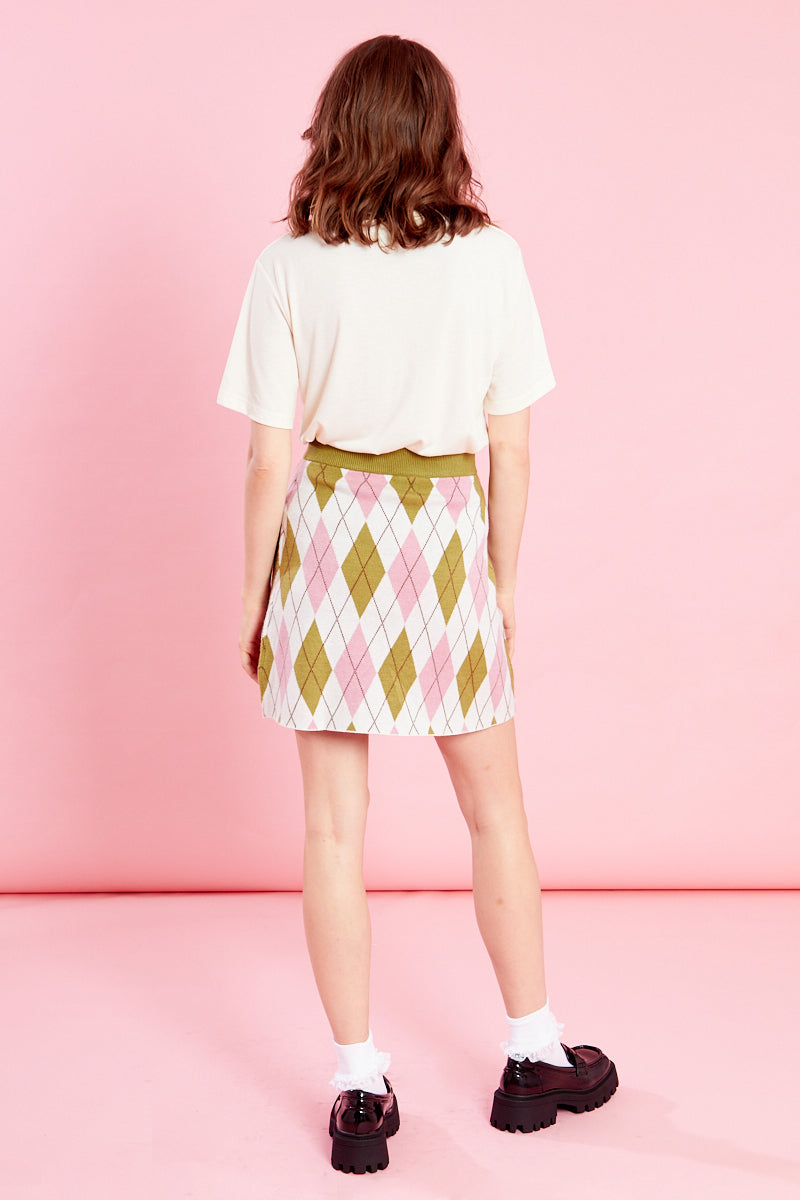 Hattie Argyle Knitted Mini Skirt - Cream