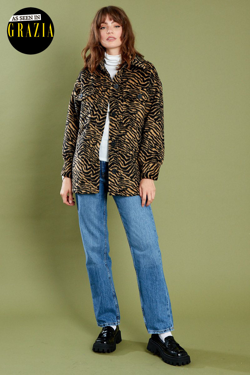 Maisie Zebra Shacket - Camel & Black