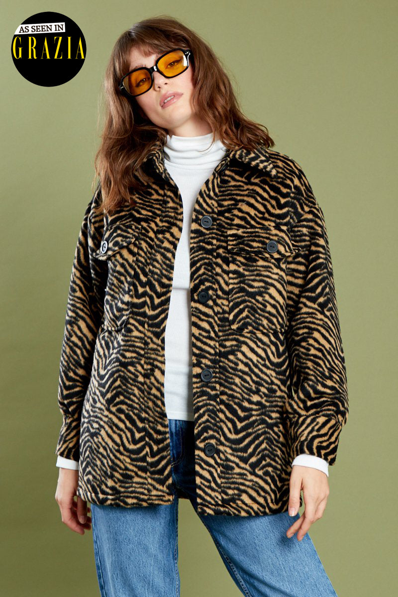 Maisie Zebra Shacket - Camel & Black