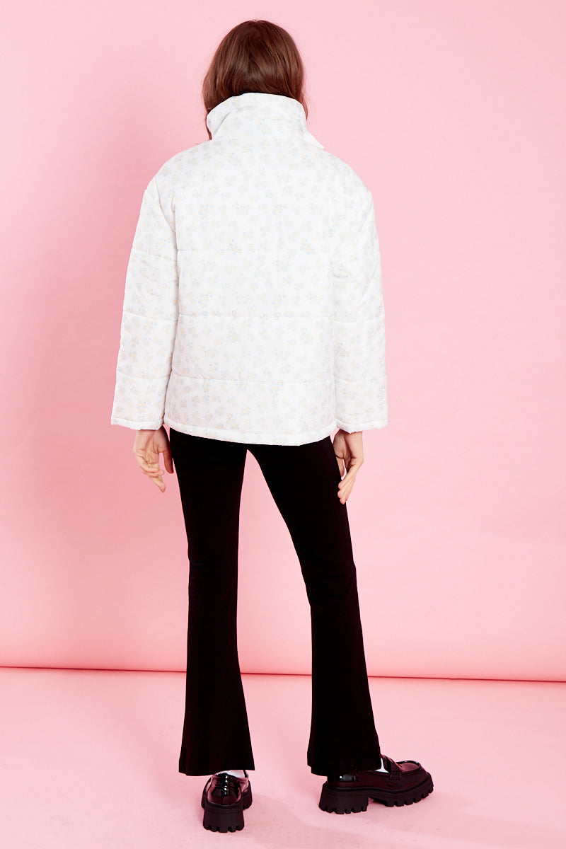 Frankie Floral Puffer Jacket - Cream – Neon Rose