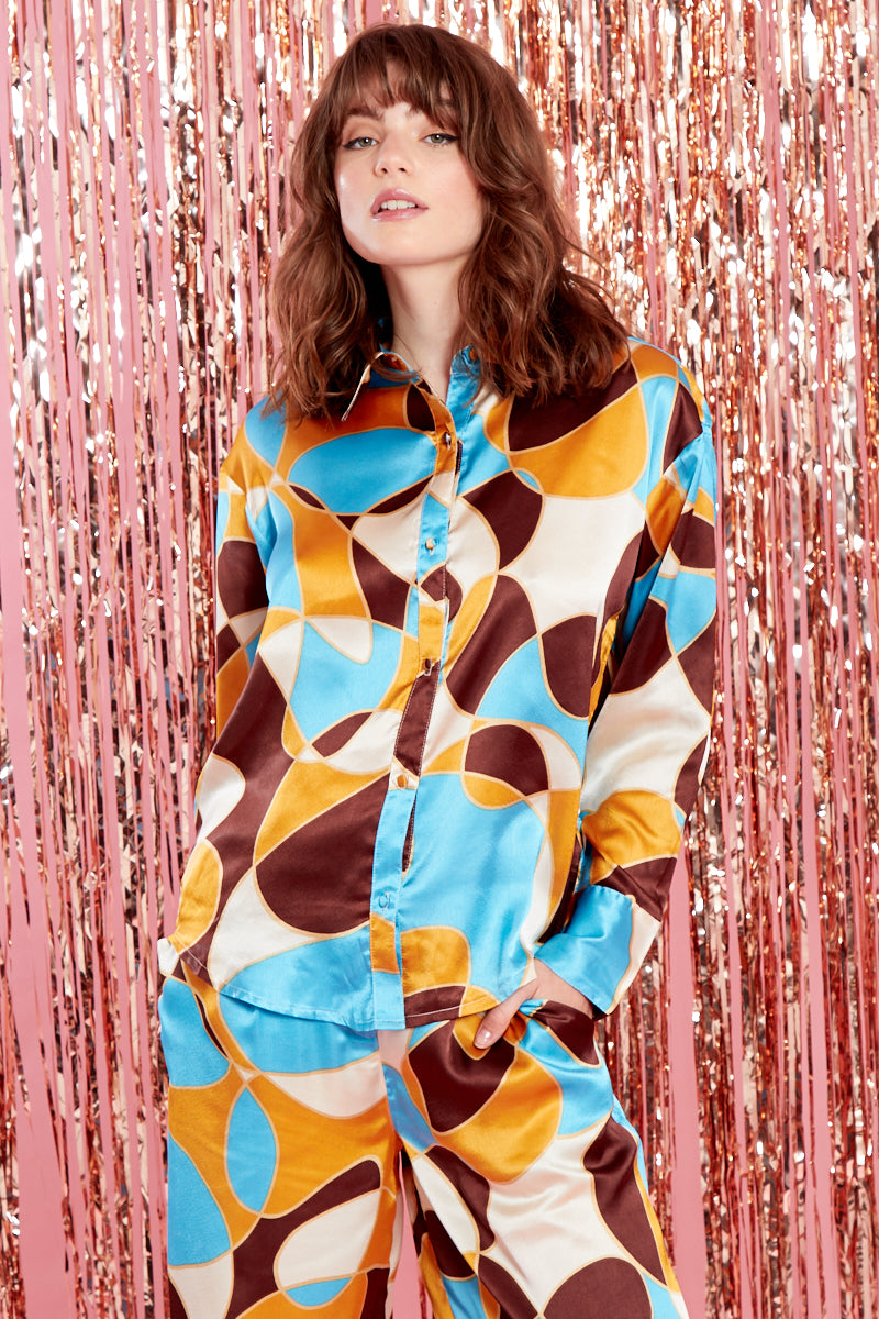 Susie Satin Shirt - Brown