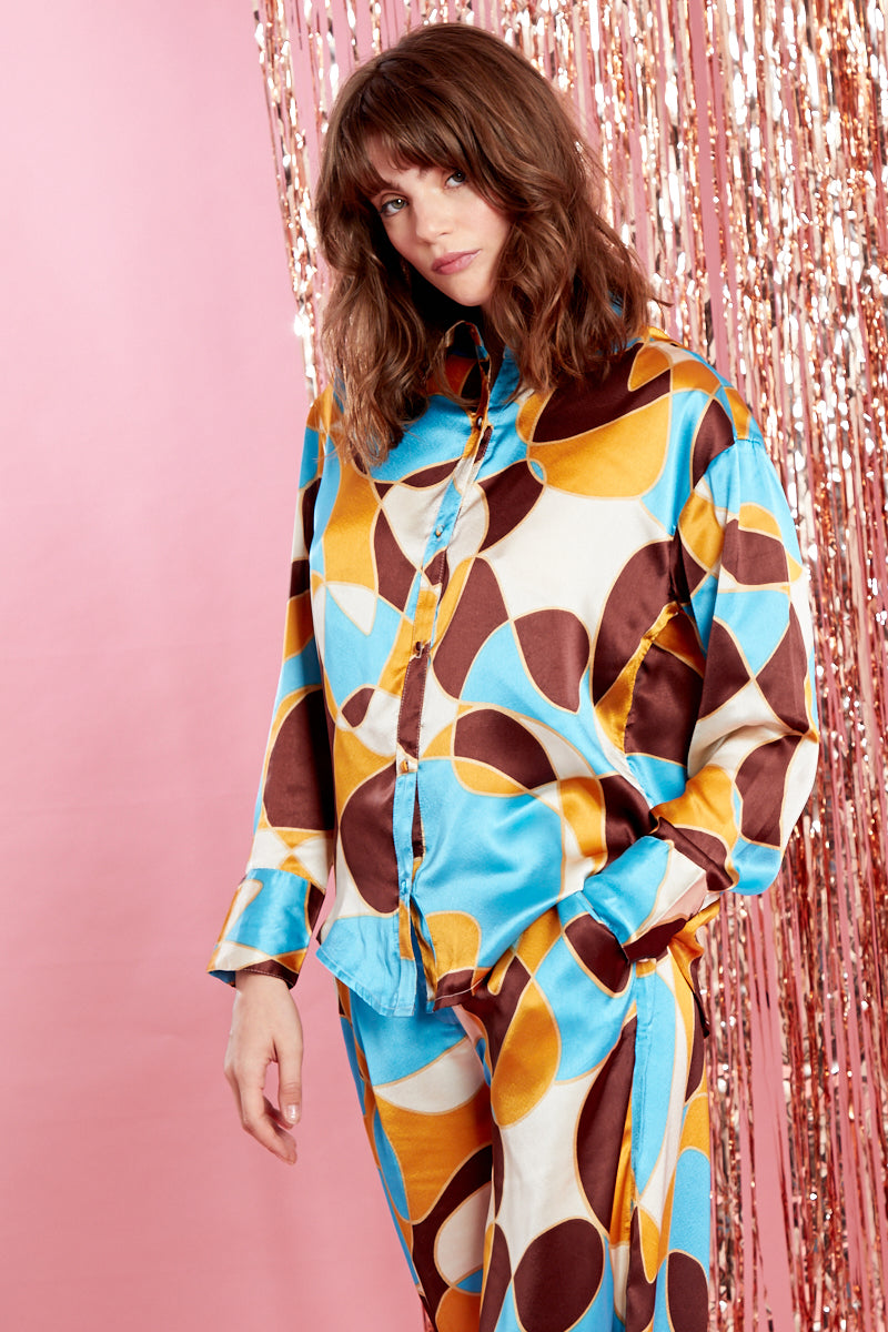 Susie Satin Shirt - Brown