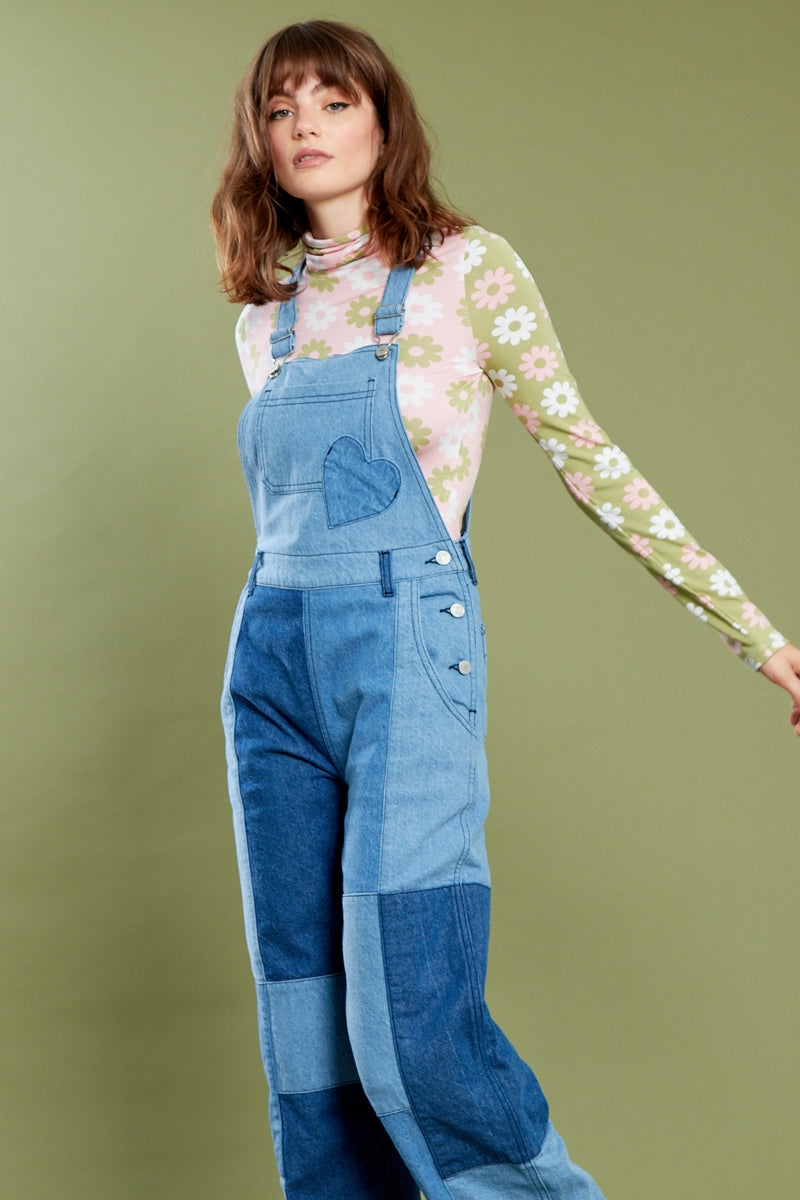Pippa Patchwork Dungarees - Blue