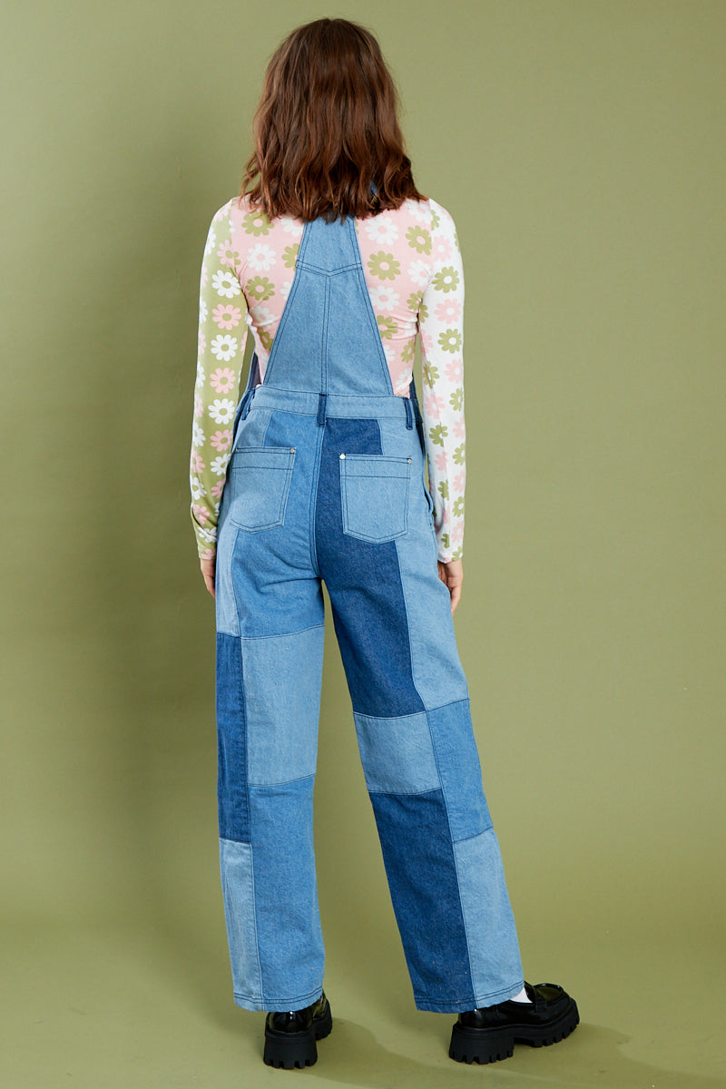 Pippa Patchwork Dungarees - Blue