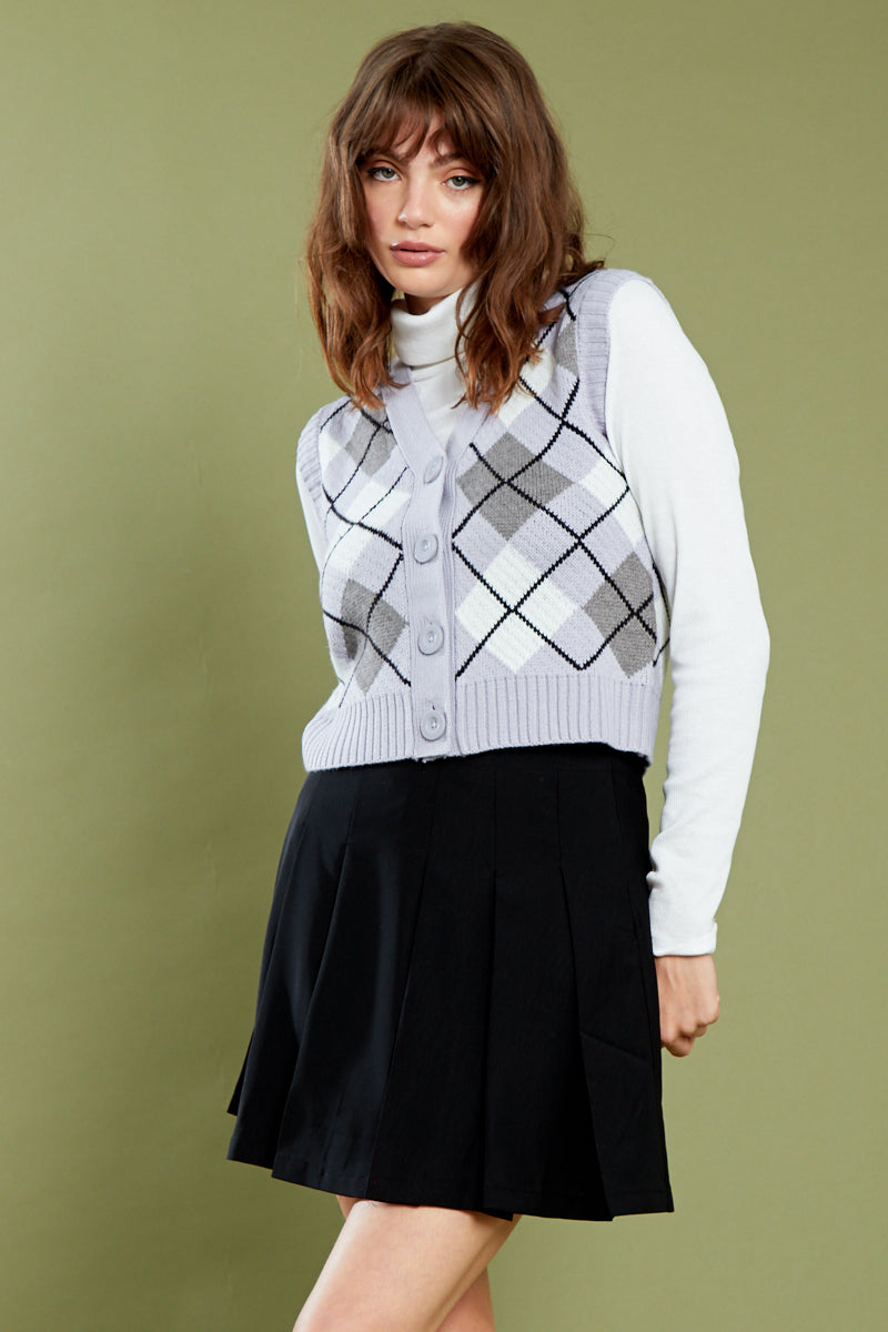 Lottie Argyle Knitted Vest - Purple
