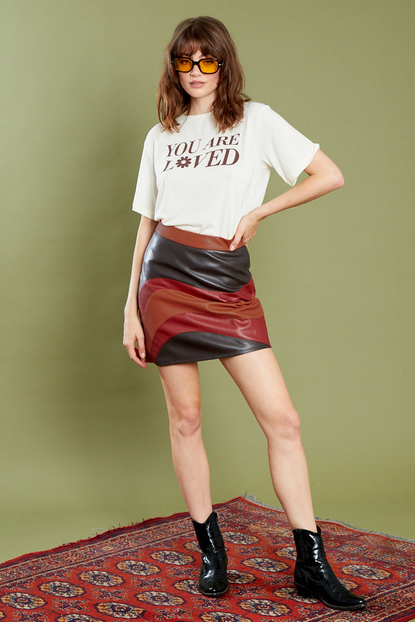 Roxy Patchwork Mini Skirt - Brown