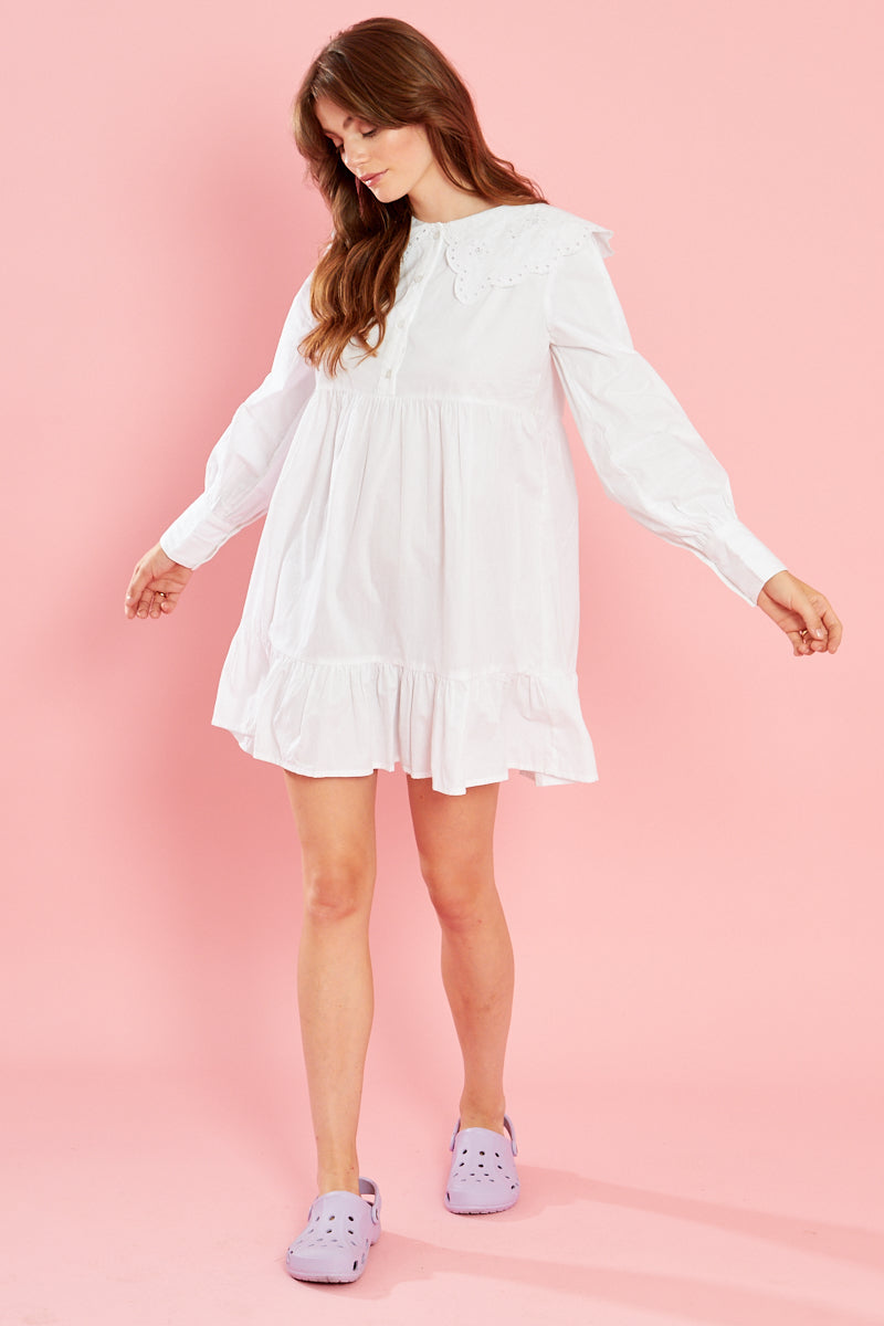 Nelly Shirt Dress With Broderie - White