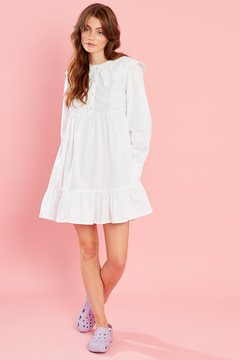 Nelly Shirt Dress With Broderie - White