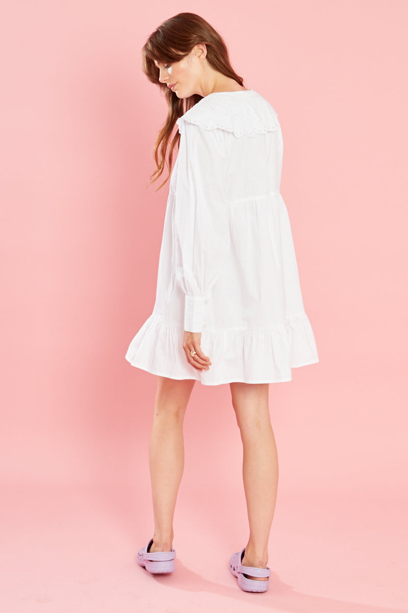 Nelly Shirt Dress With Broderie - White
