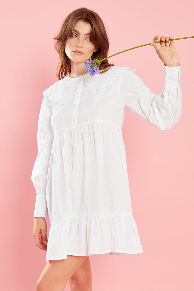 Nelly Shirt Dress With Broderie - White