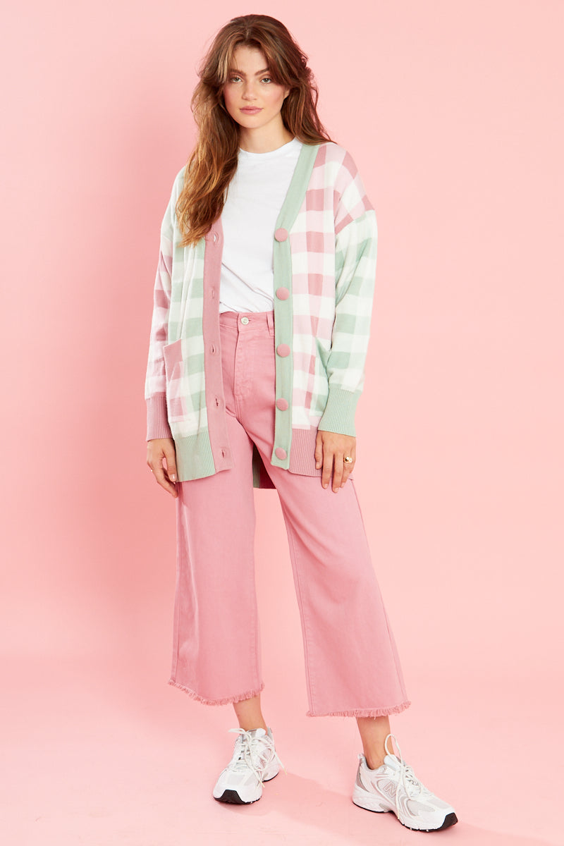 Maggie Gingham Oversized Cardigan - Multi