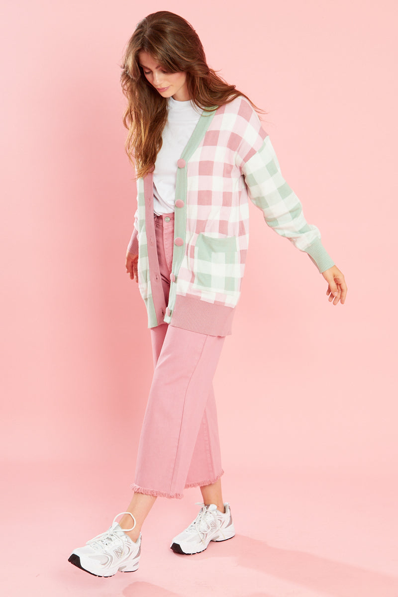 Maggie Gingham Oversized Cardigan - Multi