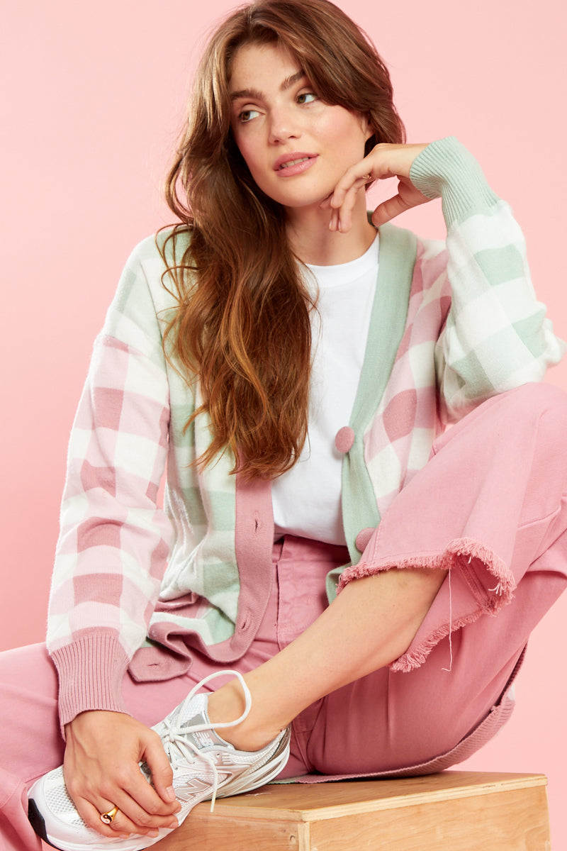 Maggie Gingham Oversized Cardigan - Multi