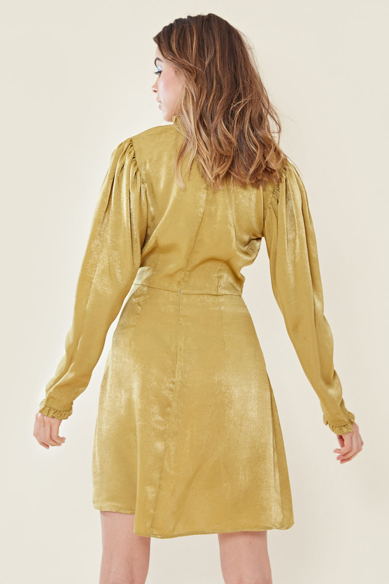 Satin Wrap Front Midi Dress </br> Green