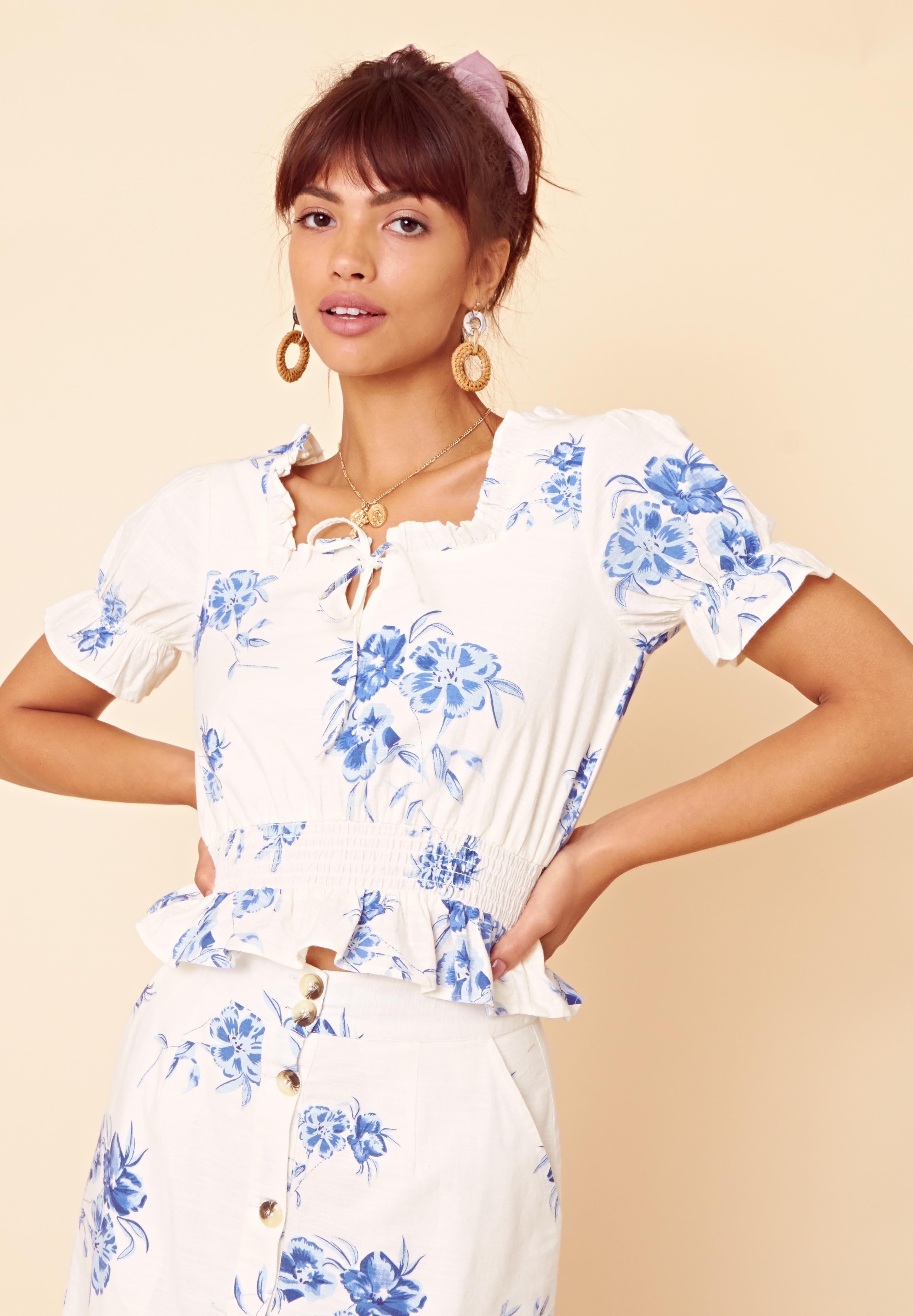 Arabella Floral Button Front Midi Skirt <br> White