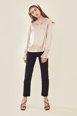 Vintage Style Lace Trim Blouse </br> Cream