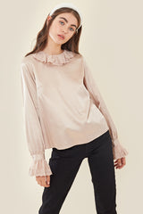 Vintage Style Lace Trim Blouse </br> Cream
