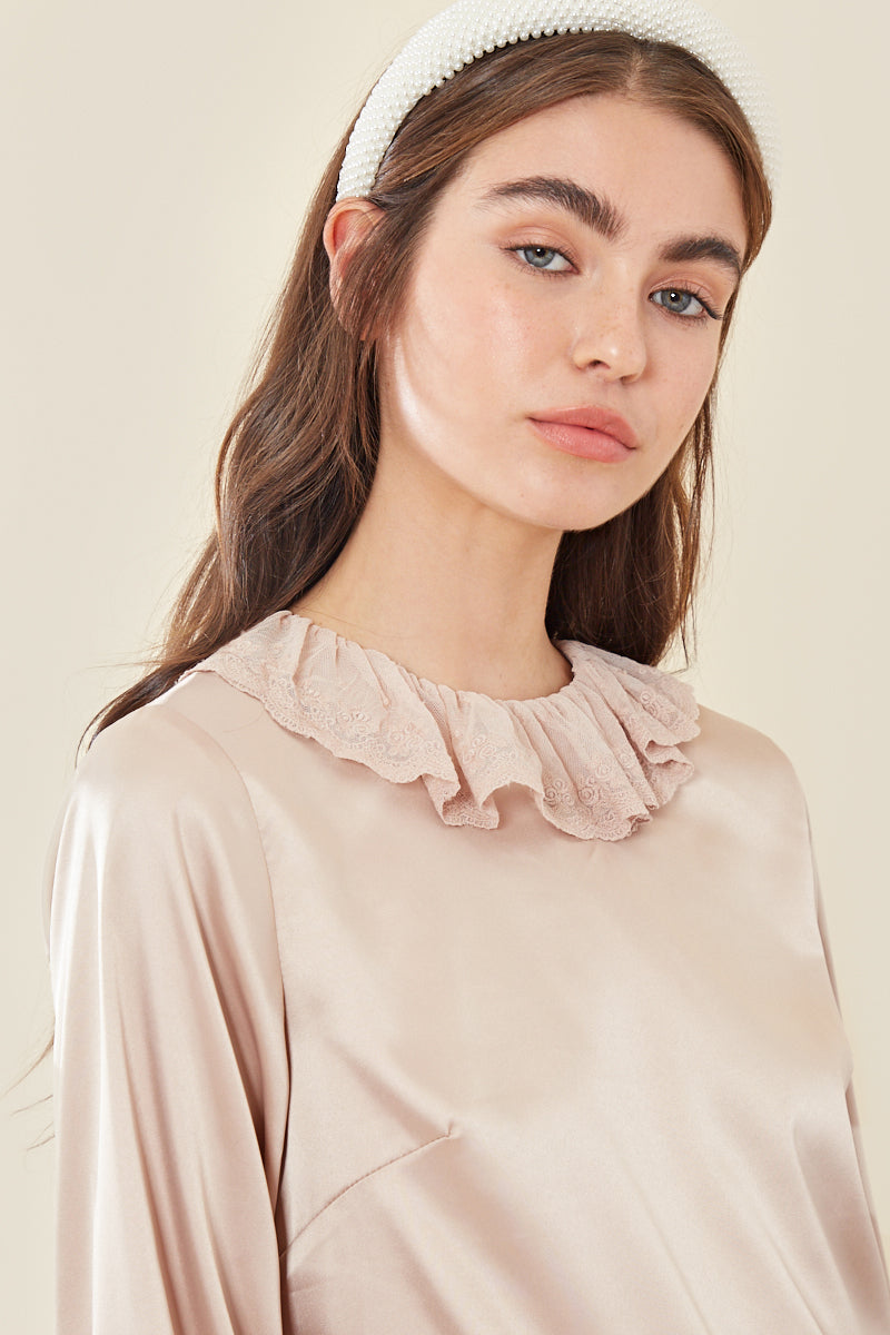 Vintage Style Lace Trim Blouse </br> Cream