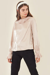 Vintage Style Lace Trim Blouse </br> Cream