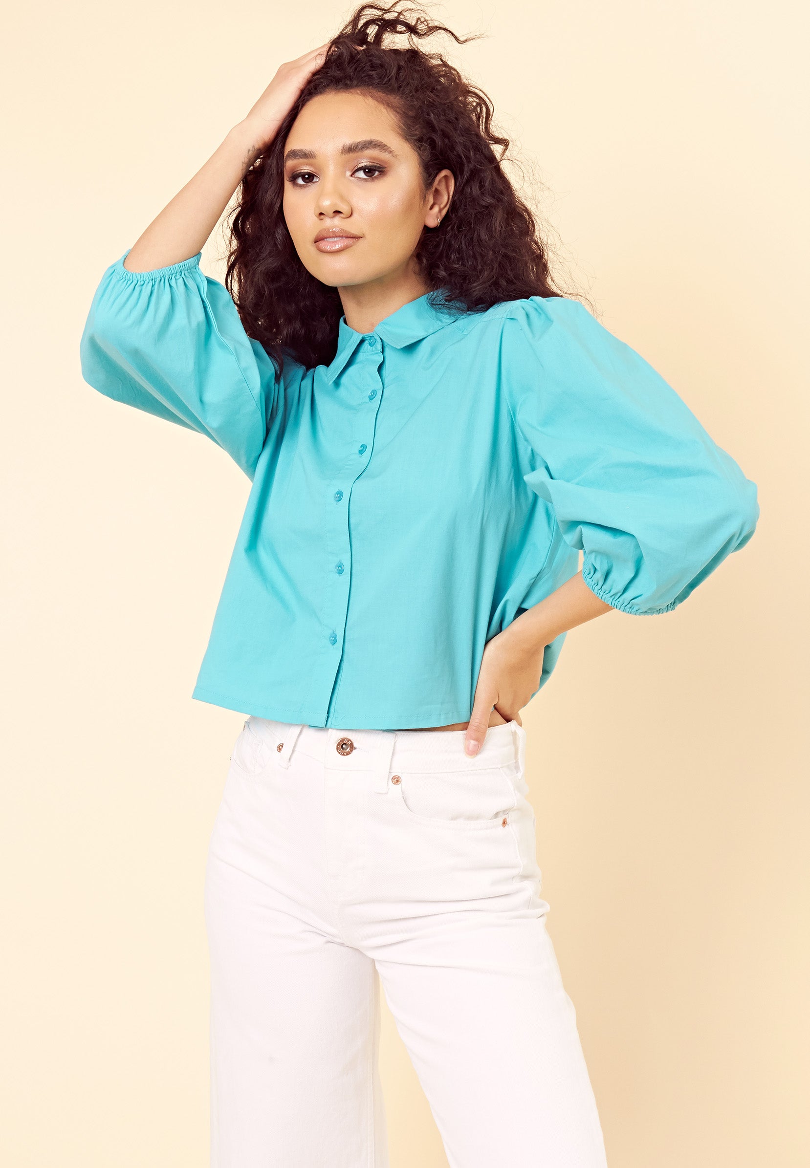 Vintage Balloon Sleeve Blouse <br> Turquoise