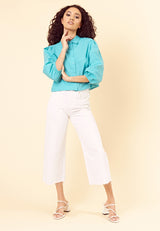 Vintage Balloon Sleeve Blouse <br> Turquoise