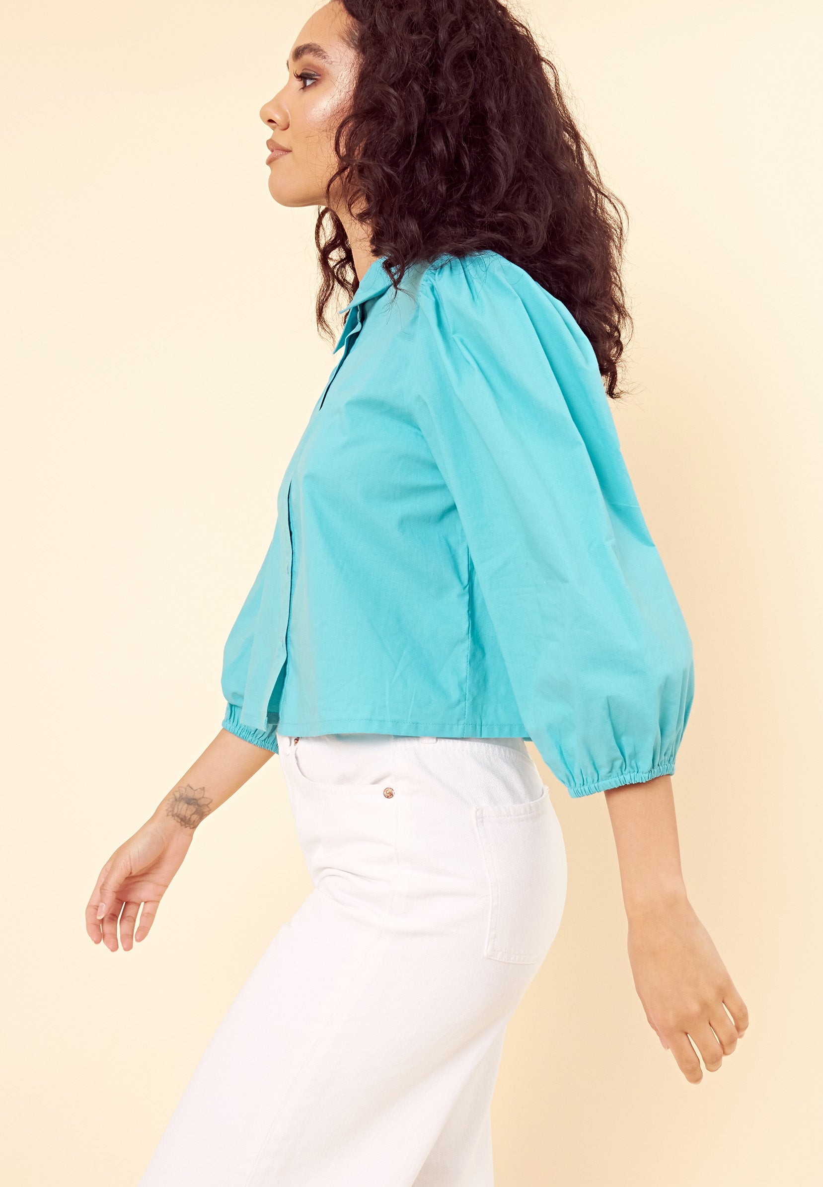 Vintage Balloon Sleeve Blouse <br> Turquoise