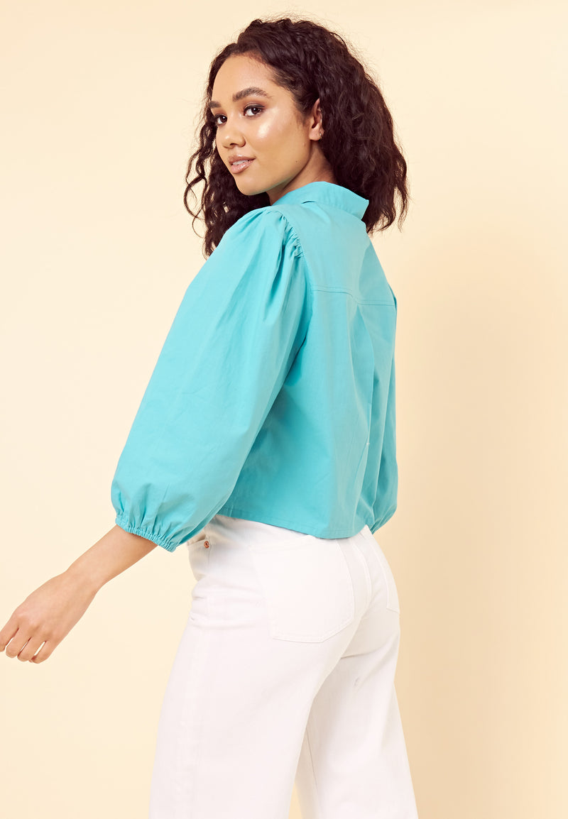 Vintage Balloon Sleeve Blouse <br> Turquoise