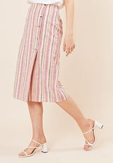 Button Front Stripe Midi Skirt  <br> Multi