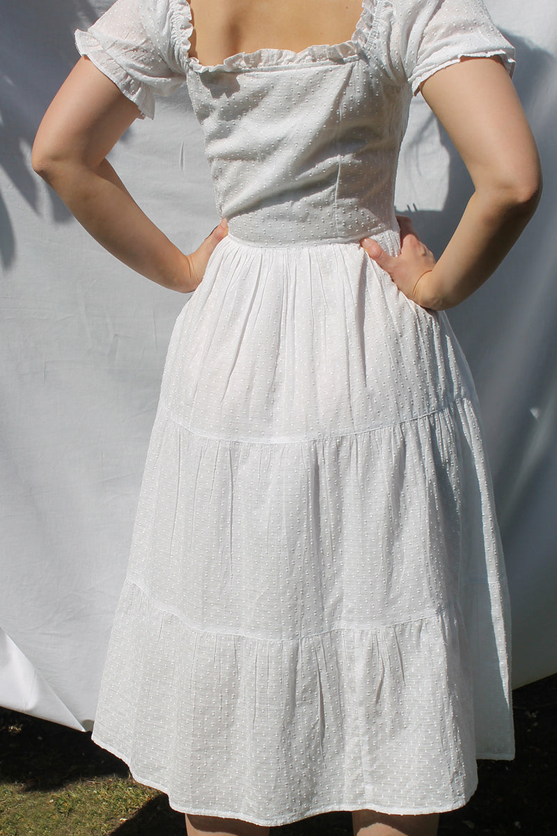 Textured Dobby Tiered Midi Dress <br/> White