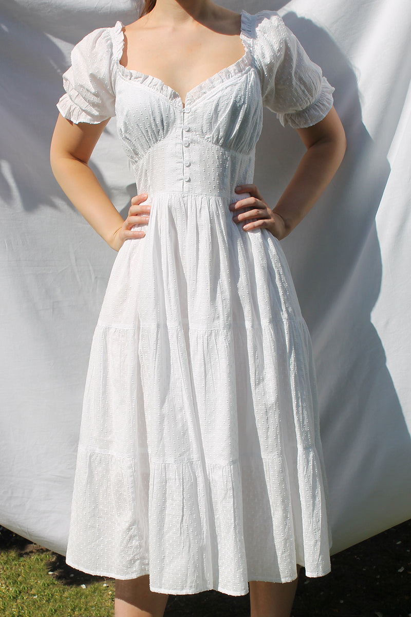 Textured Dobby Tiered Midi Dress <br/> White