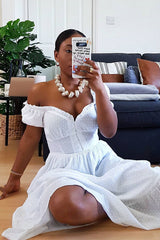 Textured Dobby Tiered Midi Dress <br/> White